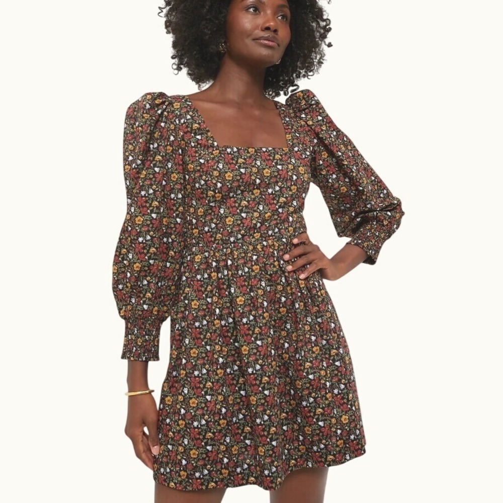 Tuckernuck Hyacinth House Spencer Floral Puff Sleeve Mini Dress Black XL NWT